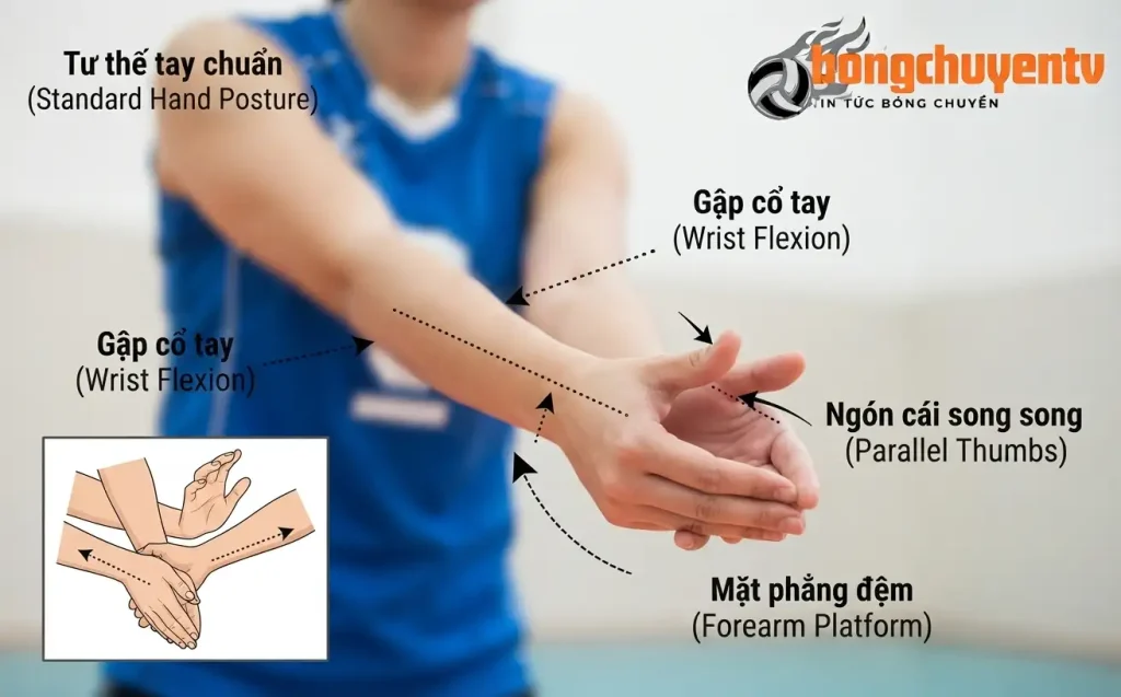 Tư thế tay chuẩn khi thực hiện kỹ thuật đệm bóng