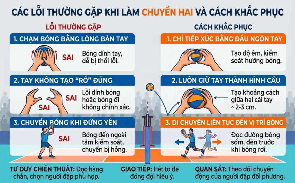 Các lỗi thường gặp khi làm chuyền hai trong bóng chuyền và cách khắc phục