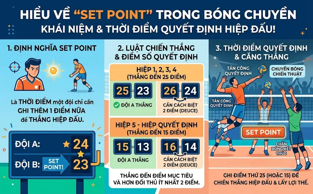 Khái niệm Set point bóng chuyền là gì và thời điểm quyết định hiệp đấu!