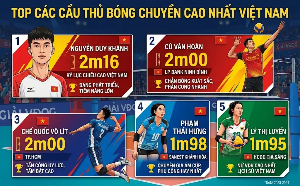 Top các cầu thủ bóng chuyền cao nhất Việt Nam thi đấu nổi bật tại giải VĐQG