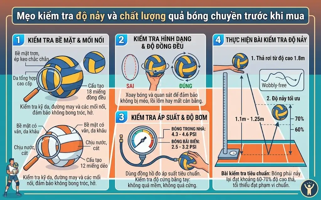 Mẹo kiểm tra độ nảy và chất lượng quả bóng chuyền trước khi mua