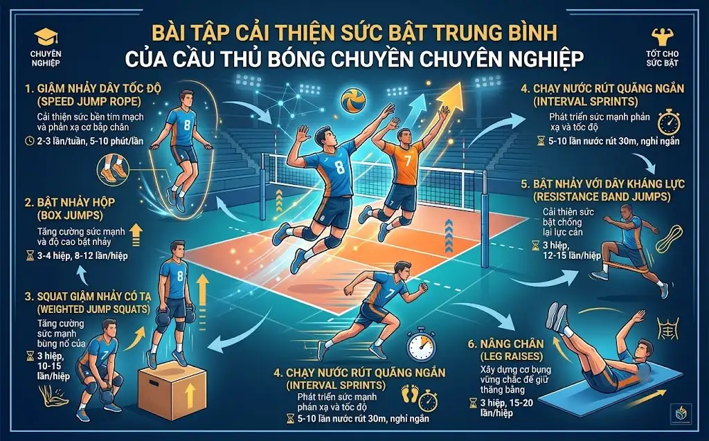 Bài tập cải thiện sức bật trung bình của cầu thủ bóng chuyền chuyên nghiệp 