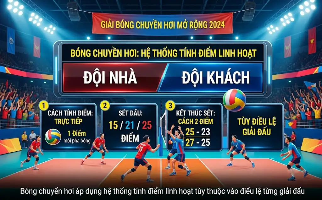 Bóng chuyền hơi áp dụng hệ thống tính điểm linh hoạt tùy thuộc vào điều lệ từng giải đấu