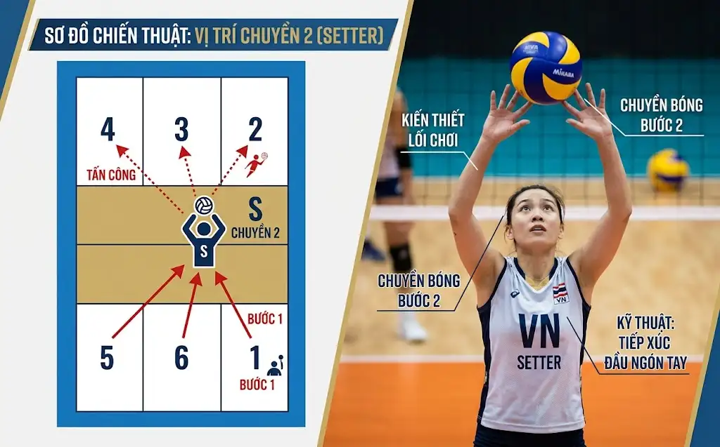 Vị trí chuyền 2 trên sơ đồ chiến thuật đội hình bóng chuyền